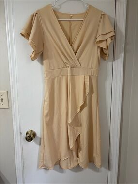 Papaya Soft Cream Wrap Midi Dress